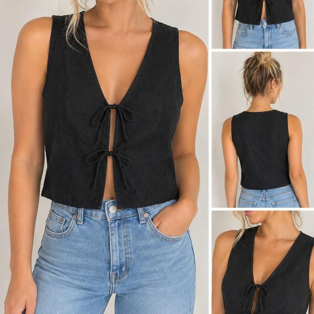 Abercrombie & Fitch Black Linen Tie-Front Vest 🖤